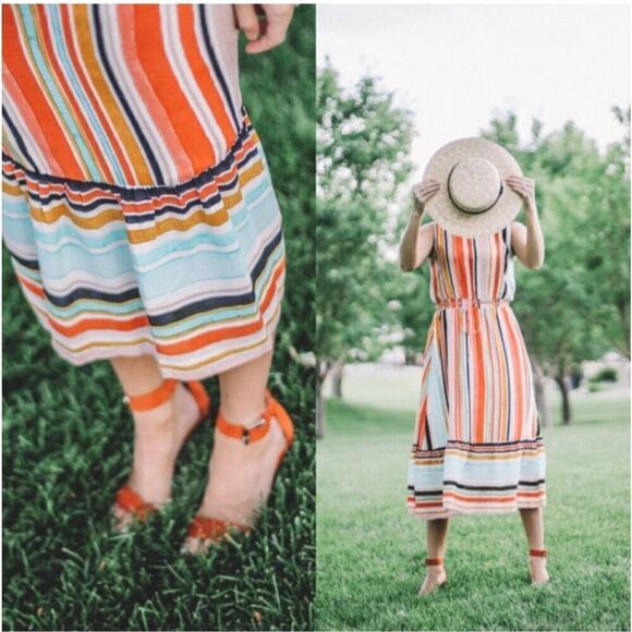 Target Mossimo Colorful Striped Midi Dress Cocktail Sleeveless Size XS Fun - Picture 1 of 10